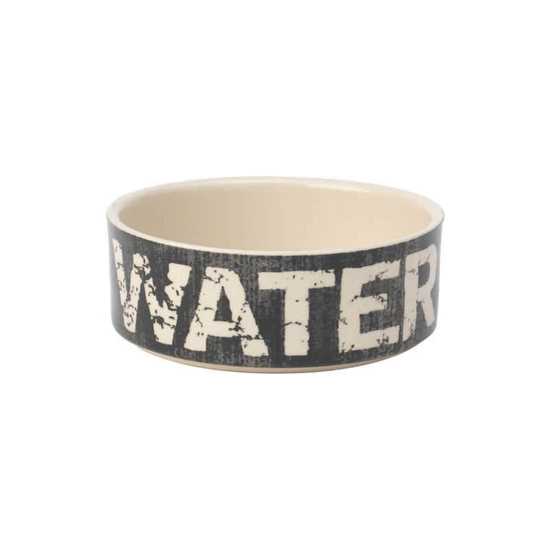 PetRageous 10001 Vintage Stoneware Dog Water Bowl with 2 Cup Capacity 5 Inch Diameter by 2 Inch Tall Great for Small and Medium Sized Dogs and Cats, Black and Natural - Image 1